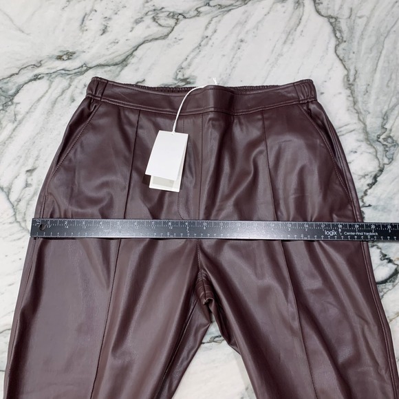 Hugo Boss Faux Leather Jogger Pants Dark Red Womens Size 8 Elastic Waist - Picture 10 of 13